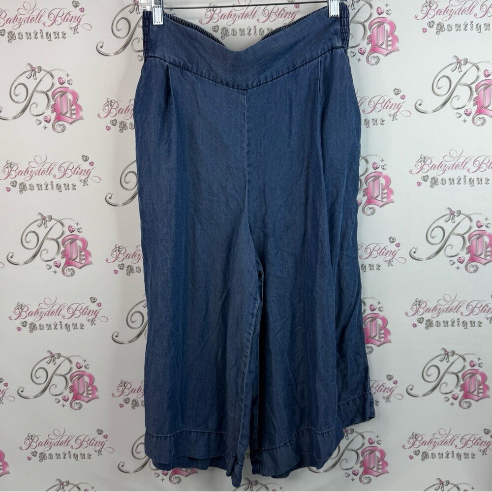 Amanda Green crop pants capri jean denim flowy wide Casual Blue Denim Pants